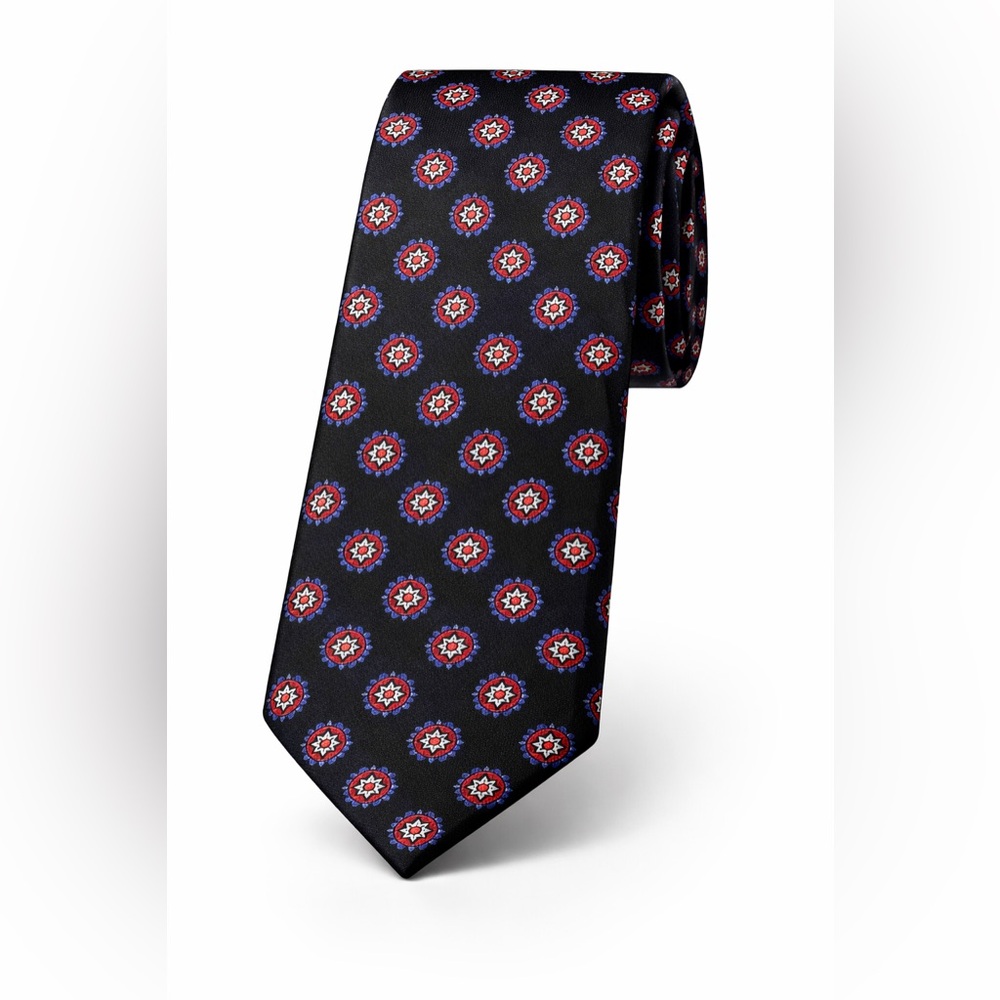 NEW! Roundtree & Yorke Black/Red/Blue Geometric Tie
